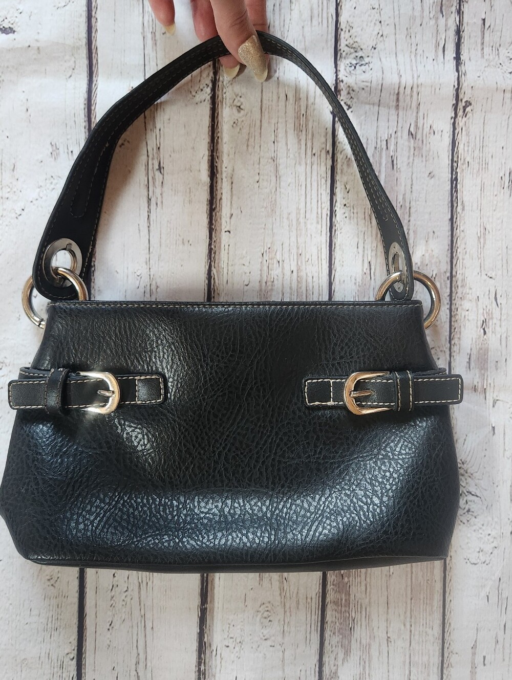 Vintage Y2K Tommy Hilfiger Black Leather Shoulder Bag / Mini Purse Buckle Detail